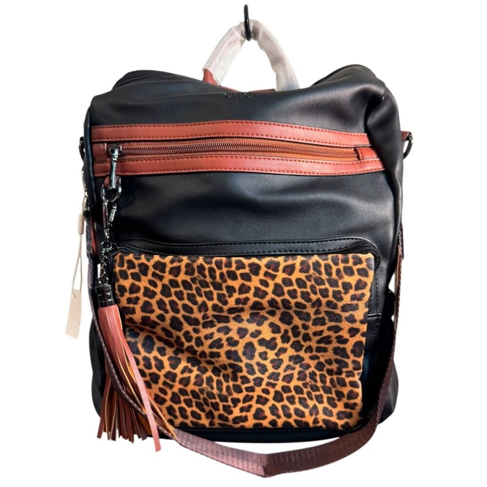 Gluci Convertible Leopard Bookbag with‎ Shoulder strap and Wristlet Purse NWT